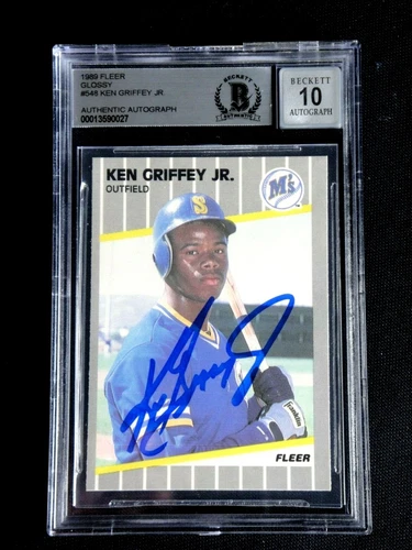 KEN GRIFFEY JR. SIGNED 1989 FLEER GLOSSY ROOKIE #548 GRADE 10 AUTOGRAPH BECKETT