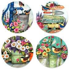 12 BEAUTIFUL 1 5/8" ROUND SUSAN WINGET GARDEN STICKERS SEALS USA MADE #12e