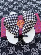 Tory Burch Selby Scarf Sandal Women's Size 9.5 Gingham Toe Ring Slide