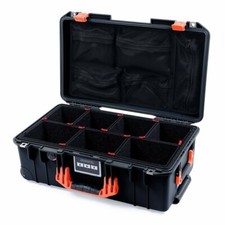 Black  Orange Pelican 1535 Air case with TrekPak dividers  mesh lid organizer.