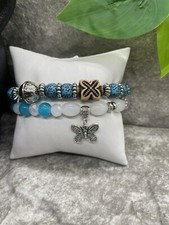 2 PC Handmade Boho Beaded Stackable 6.5  Plus Stretch Bracelet Set New B1243