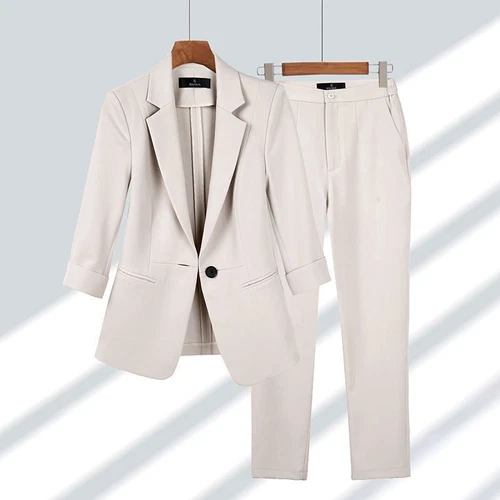 Women Blazer Pants 2 Piece Set Office Lady Suit One Button Coat Trousers Outfits - Picture 17 of 28