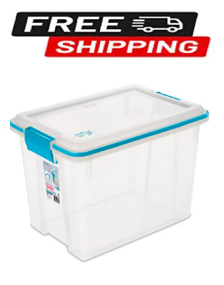 Sterilite 20 Qt. Clear Gasket Storage Box, Blue Latches with Clear Lid