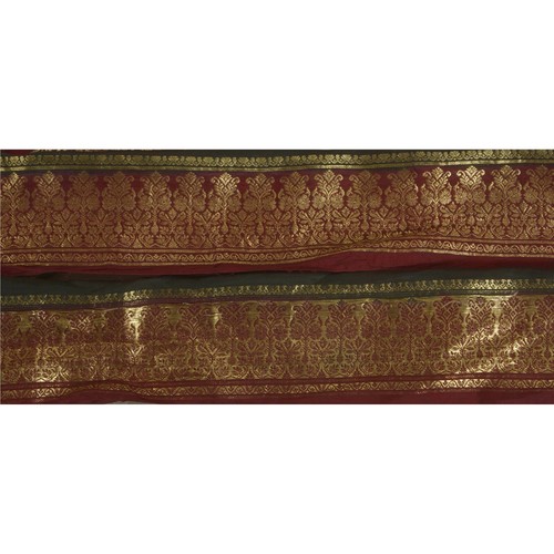 Sanskriti Vintage Dark Red Sari Border Woven Brocade 1Yd Craft Trim Sewing Lace - Picture 4 of 6