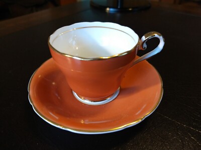 Vintage Aynsley Bone China Demitasse Cup and Saucer Rare Salmon Color England