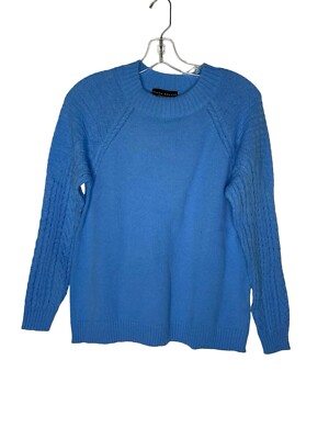 Susan Graver Crewneck Sweater Novelty Stitch Sleeve A618683 Blue Size XXS New
