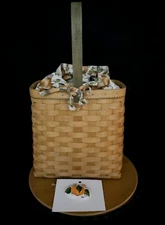 Longaberger 2003 Autumn Tote Basket Liner Protector Pumpkin & Snowman Tie-on/Lid