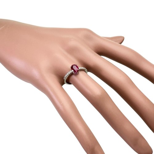 US 6.2 Mozambique Rubí 0.91ct Diamante 0.09ct Anillo Pt900Platino 2.7g Mujeres - Imagen 9 de 10