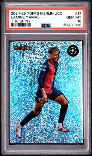 2024-2025 TOPPS MERLIN UEFA CLUB COMPETITIONS THE SHINY #17 LAMINE YAMAL PSA 10