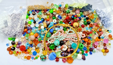 MIXED GLASS (SOME PLASTIC) BEADS & WIRE. (SPANGLES FOR LACE BOBBINS.)