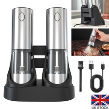 Automatic Electric Salt & Pepper Grinder Set Rechargeable Coarseness Adjustable