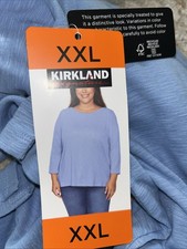 Kirkland Signature Women's 3/4 Sleeve Boatneck Slub Tee, Blue, Size XXL Yaz