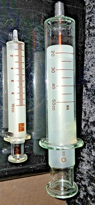 Vintage Becton-Dickinson 50cc & 10cc Glass Syringes Pre-Owned