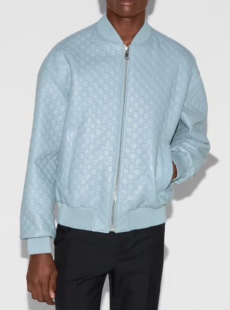 52IT- Gucci Blue embossed GG leather jacket - BNWT | eBay