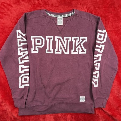 PINK Victoria's Secret Damen Sweatshirt Maroon Logo Grafik Crewneck XS