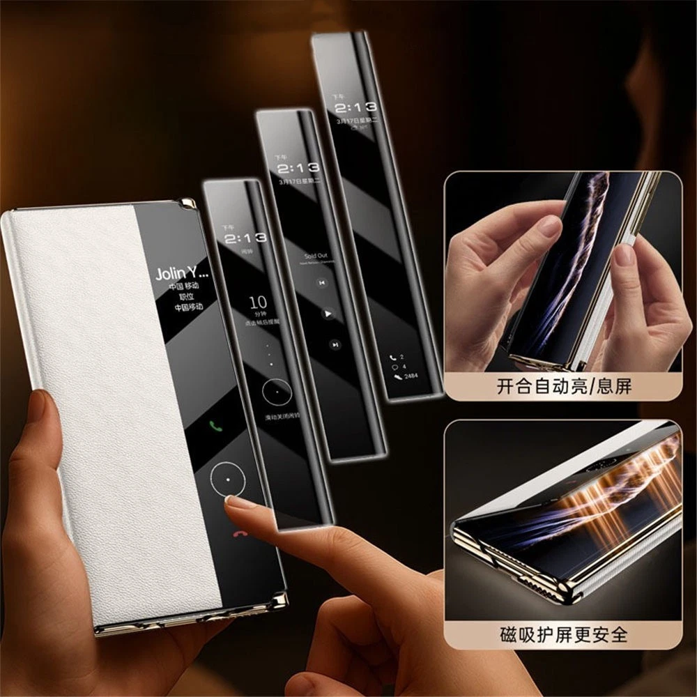 Genuine Nappa Leather Bracket Case For Huawei Mate XT XTS Window View Full Cover - Picture 8 of 28