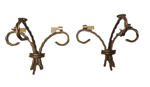 Vintage Twisted Metal Wall Shelf Brackets Pair Gold Tone Decorative 7x5