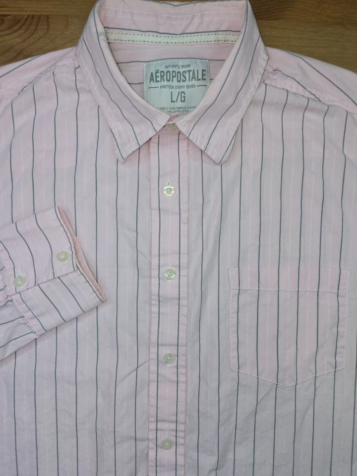 Camisa de vestir grande Aeropostale a rayas rosa y blanco para hombre Foto 4 de 4