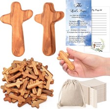 Wenqik 100 Sets Small Olive Wood Hand Crosses 2.5 Inch Pocket Holding Hand