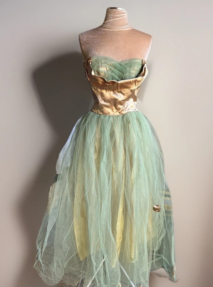 Винтажный 50-х зеленый и золотой выпускное платье соответствующий Болеро вырезка полная юбка рокабилли - Изображение 2 из 4