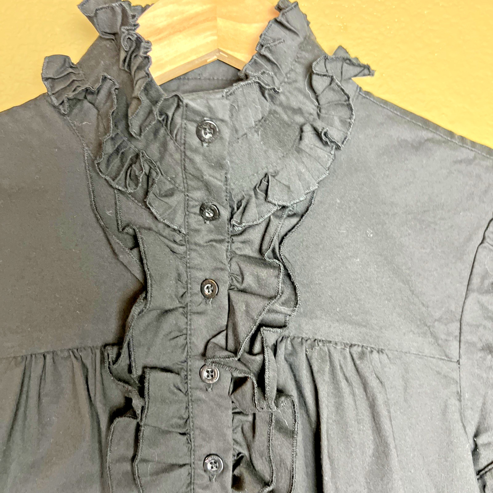 Bebe Black Button Down Ruffle Blouse Whimsigoth D… - image 6