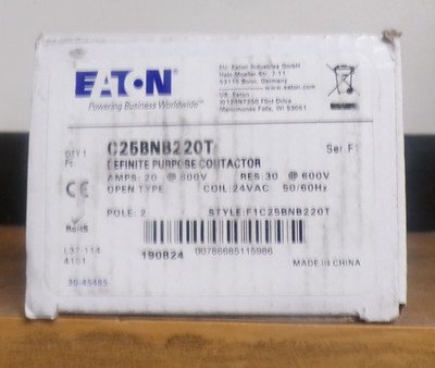NEW EATON C25BNB220T DEFINTE PURPOSE CONTACTOR 20 AMP 2 POLE