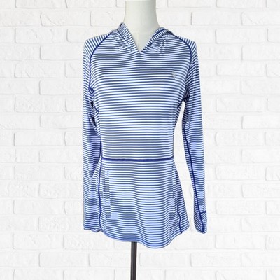 Coolibar Blue & White Cabana Stripe Hoodie Small Lightweight UPF Sun Protection