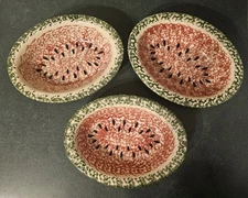 3 Workshops Of Gerald E Henn Spongeware Pottery 10" Watermelon Serving Bowls