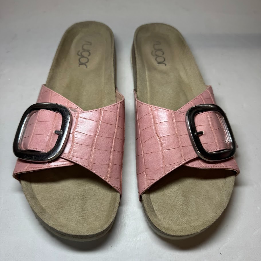 Sugar Womens 9 M Pink Crocodile Zerri Slide On Flat Flip Flop