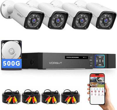 Wired Security Camera System Outdoor, 4CH 5MP Lite AHD DVR with 500G Hard Drive,