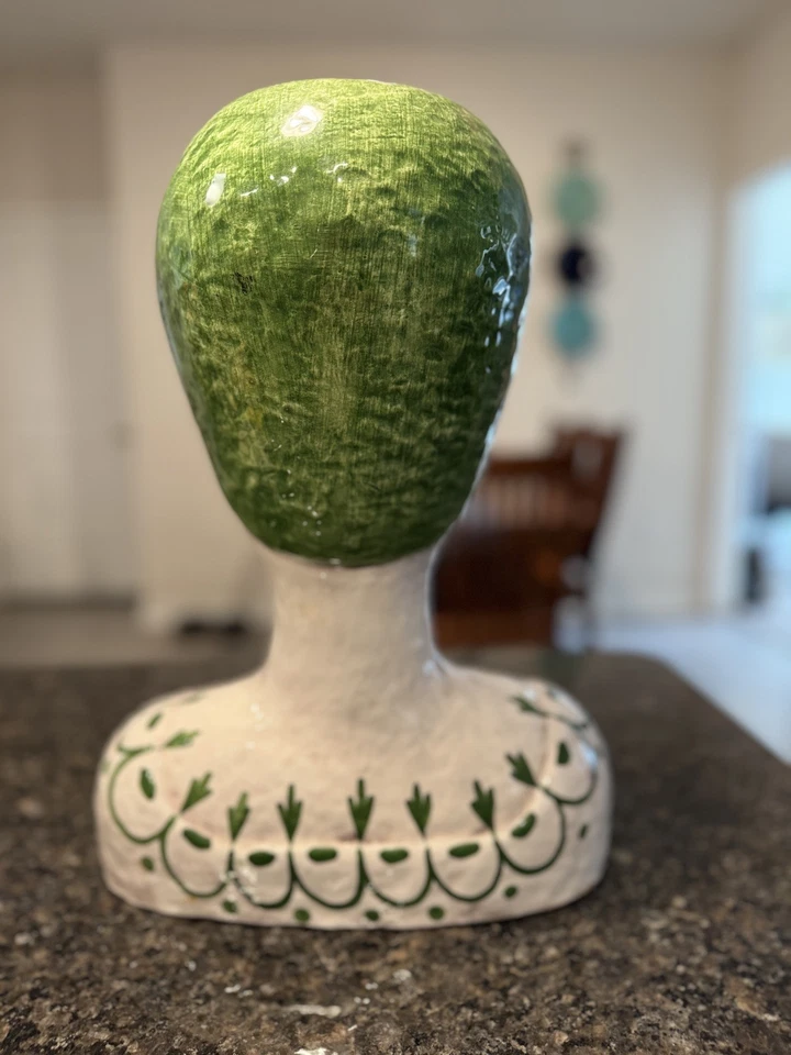 Jarrón jardinera Horchow años 60 cerámica busto dama - pintado a mano - hecho en Italia 16” Foto 3 de 4