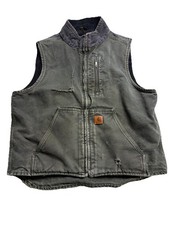 CARHARTT V33 355 Men  s L Green Black Duck Canvas Sherpa Fleece Lined Vest