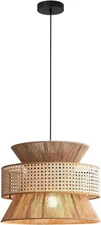 Modern Large Rattan Pendant Lights Kitchen Island Farmhouse Brown Hand Woven ...