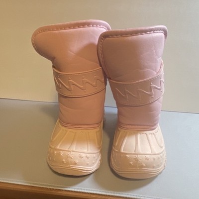 Stride Rite Girls Pink Beige Insulated Reflective Faux Fur Snow Boots US 9m