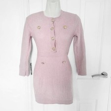 Shein Soft Pink Knit Bodycon Dress Size S UK 8 Long Sleeve Button Detail Mini
