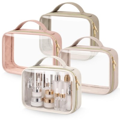 4 Pcs Clear Makeup Bags with Handles Tsa Approved Toiletry Bag with Zipper PU...