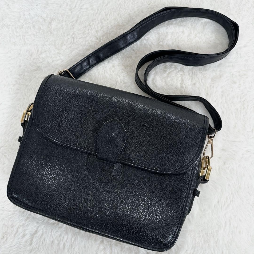 Borsa a tracolla Yves Saint Laurent Ysl in pelle nera con logo ferramenta oro