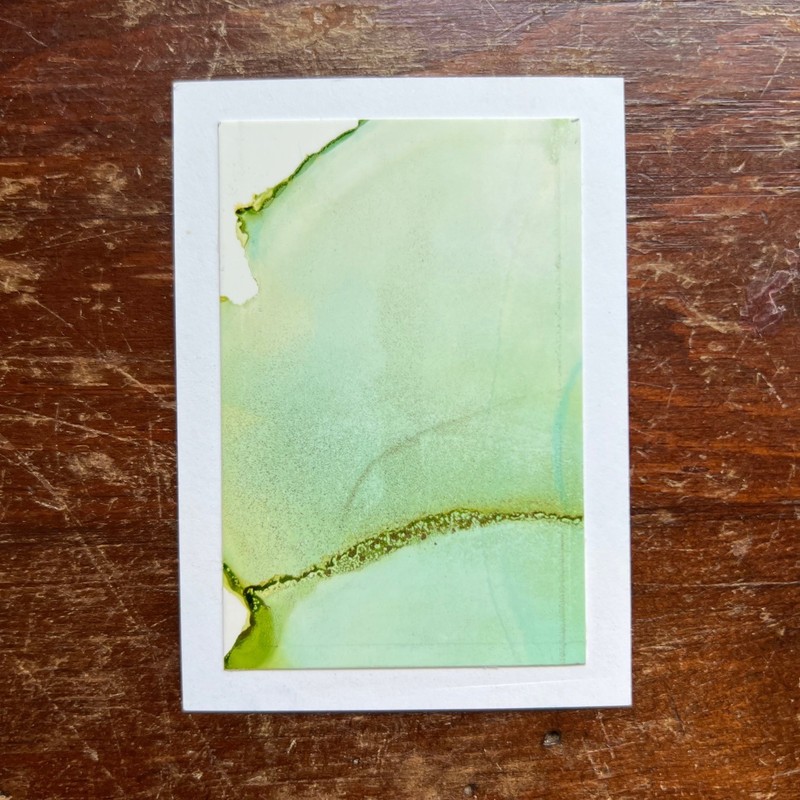 Original ACEO Artwork - Abstract Alcohol Ink Painting Pastel Green Gold Flow Art