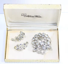 Mid Century ALBERT WEISS Rhinestone Brooch Set w/ Earrings Original Box RARE