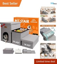 Wide 3-Step Pet Stairs with Storage - Safe for Pets Up to 200 lbs - Gray
