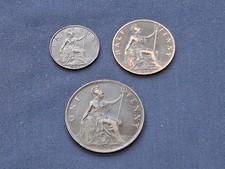 3 HIGHER GRADE COINS 1905 ¼d FARTHING 1900 ½d 1899 1d