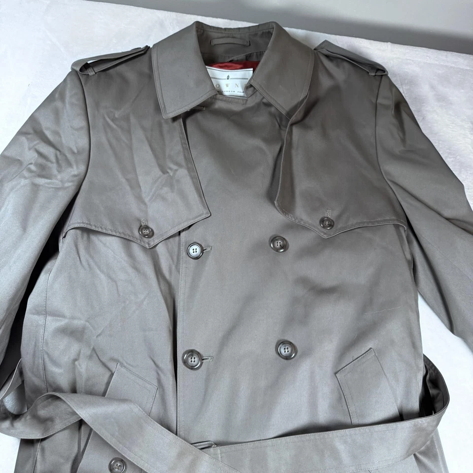 London Fog Towne Trench Coat Mens 40 Regular Gray Belted Double Breasted - Image 4 of 4