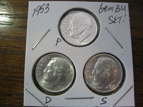 1953 P, D, & S Roosevelt Dime Gem BU! Set of # Coins!