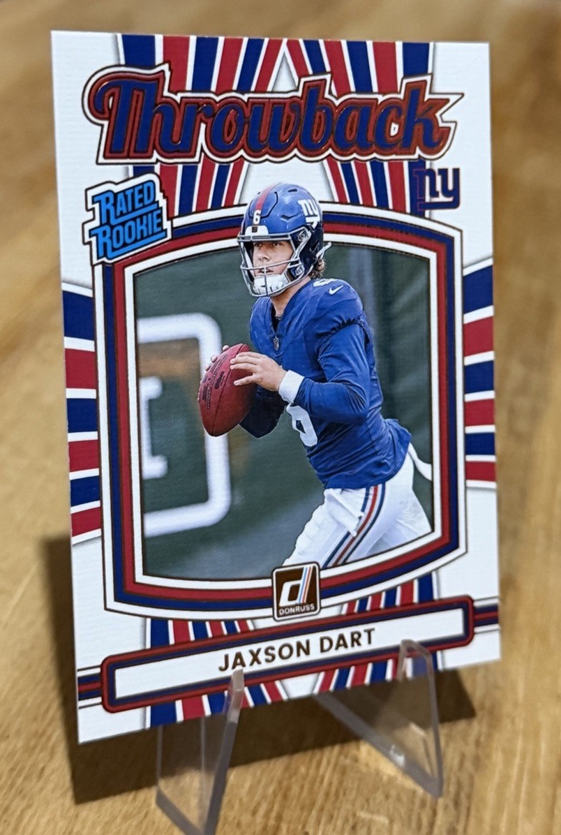 Jaxson Dart 2025 Donruss RATED ROOKIE THROWBACK Insert New York Giants 