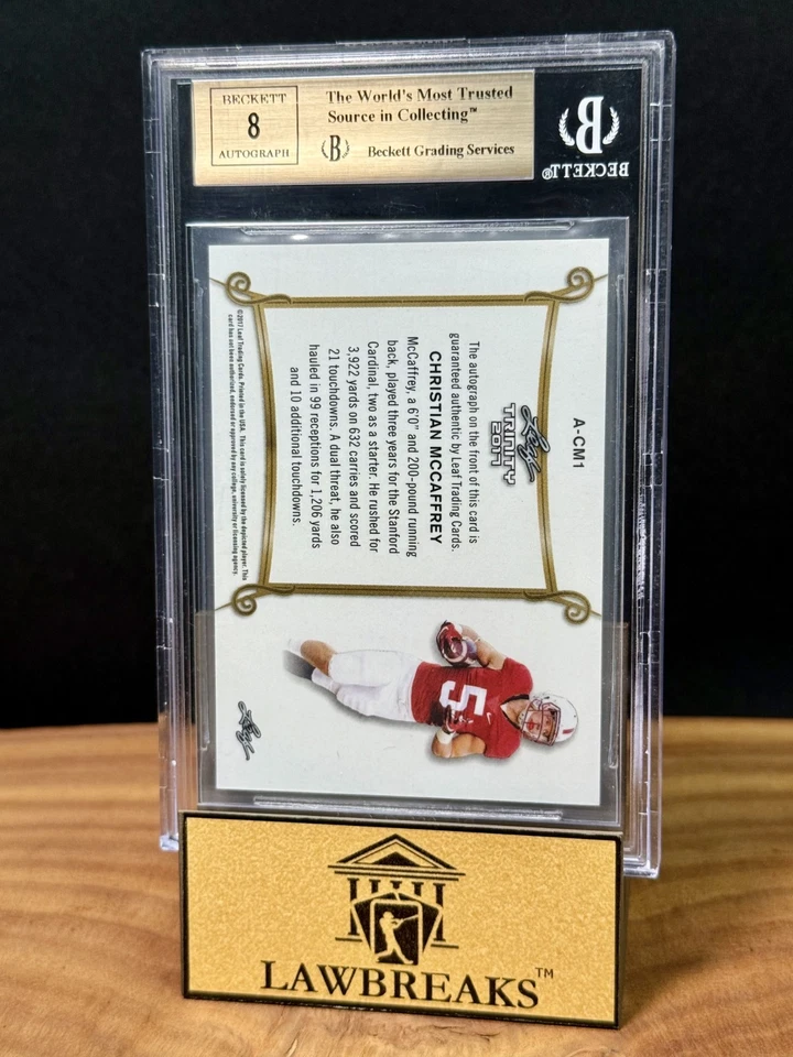 2017 Leaf Trinity Christian McCaffrey RC ON-CARD Auto BGS GEM MT 9.5 Rookie - Image 2 of 2