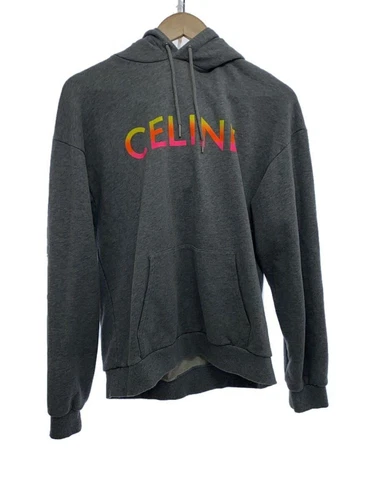 CELINE Felpa con Cappuccio 22AW Gradazione Logo Pullover M Cotone Grigio Stampa 2Y53670Q