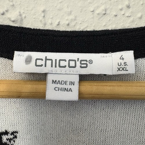 Chico's V-Neck Sweater Knit Top Black White Blossom Floral Print, Size 4/US XXL - Bild 4 von 7