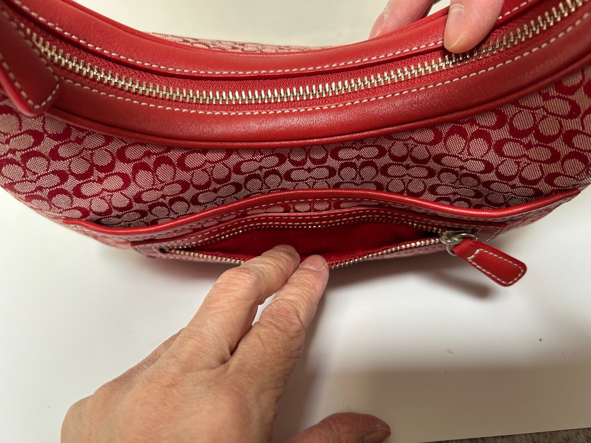 Vintage Y2K Coach Red Hobo Signature Canvas Leather Shoulder