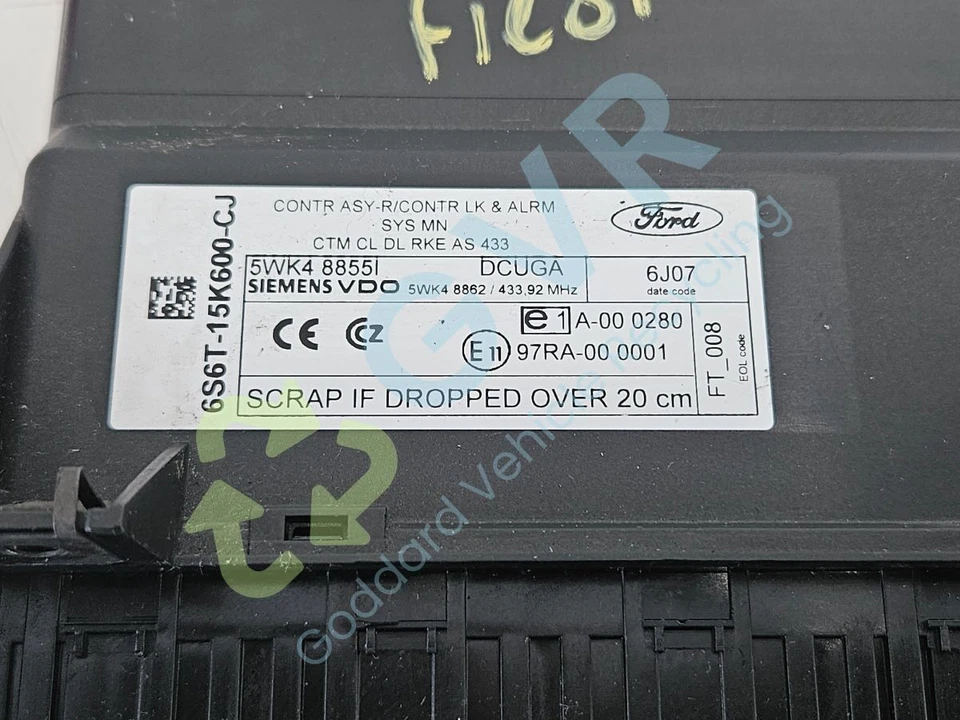FORD Fiesta B256/7 MKV Keyless Central Locking Module ECU 6s6t15k600cj - Image 2 of 4