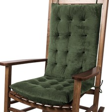 Green Velvet Rocking Chair Cushion Set Indoor 2-Piece High Back Seat Pad
